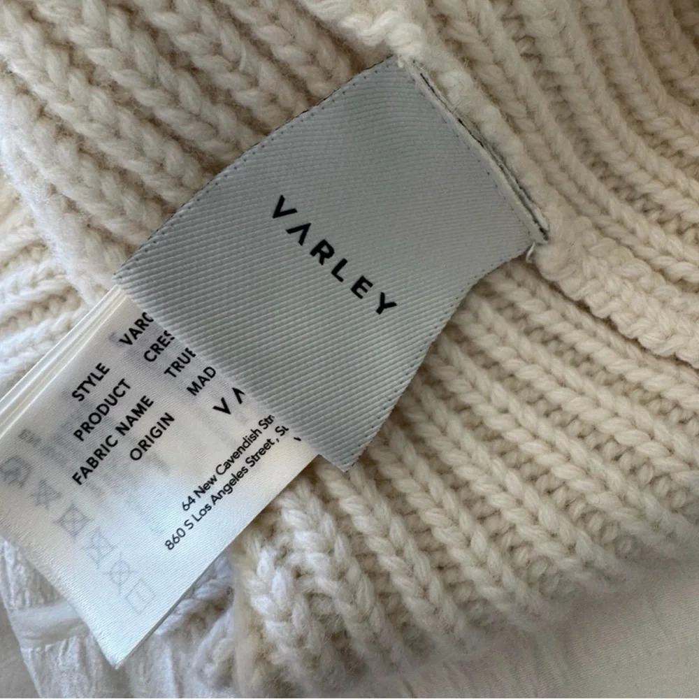 Varley Merino Wool Creata Cream Knit Beanie Winter Hat